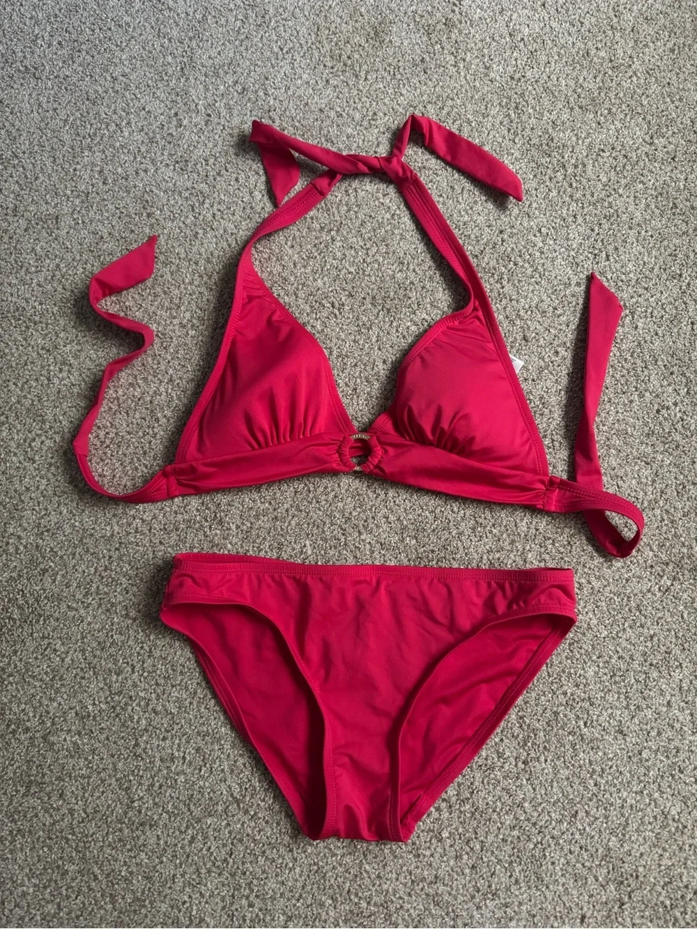 Michael Kors Red Halter Bikini with Center Ring Detail